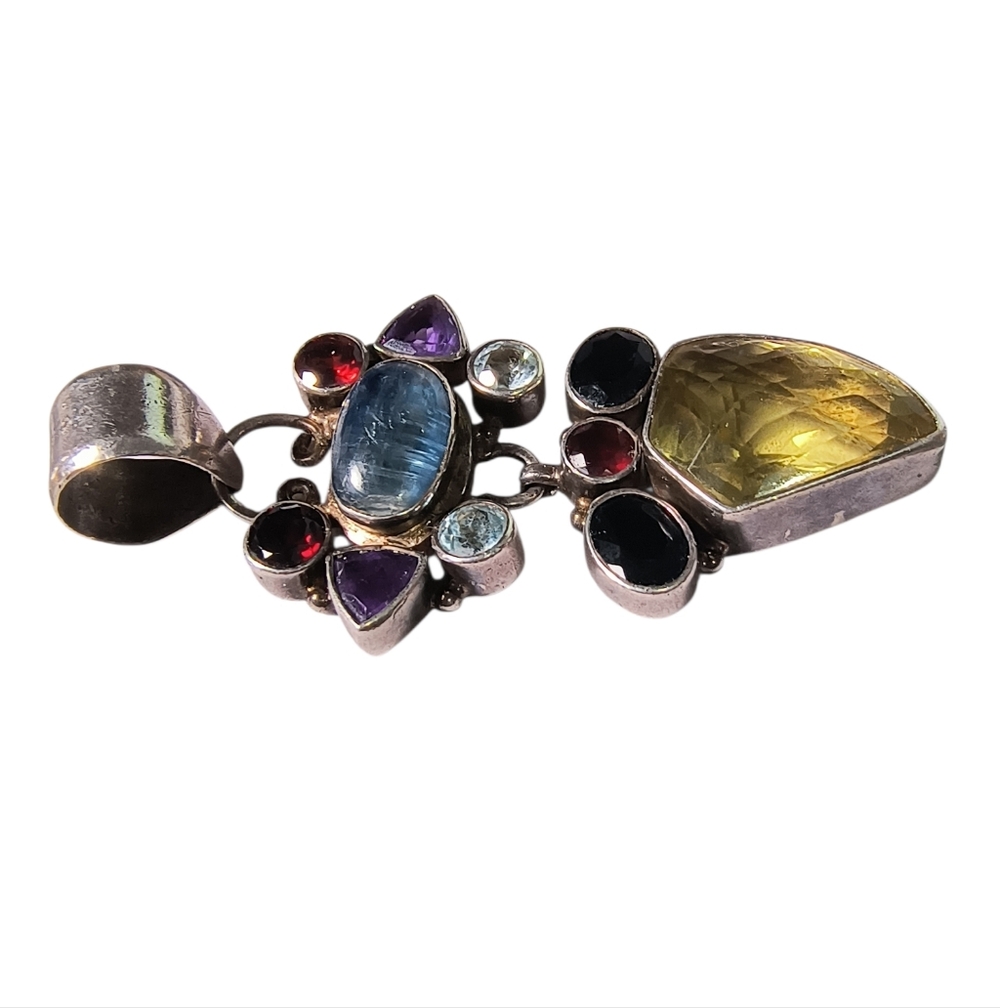 Large Sterling Silver Multi-Gemstone Artisan Statement Pendant - Picture 3 of 10